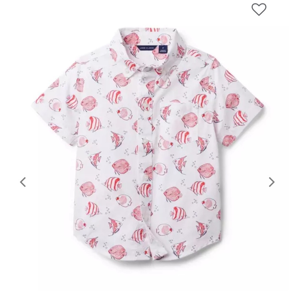 Janie and Jack Red Fish Poplin Nautical Print Button Down Shirt Size 2T